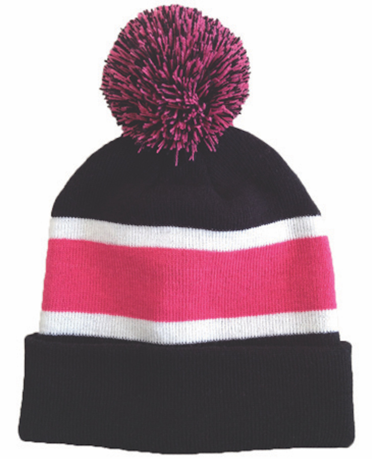 Striped Beanie w/Pom 6