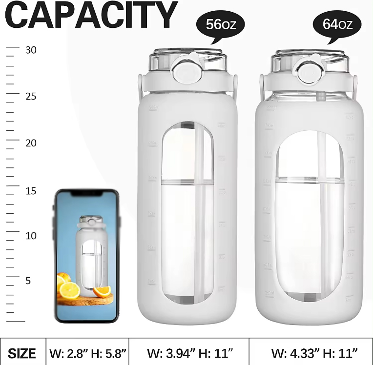 64oz Glass Water Bottle with Straw 3