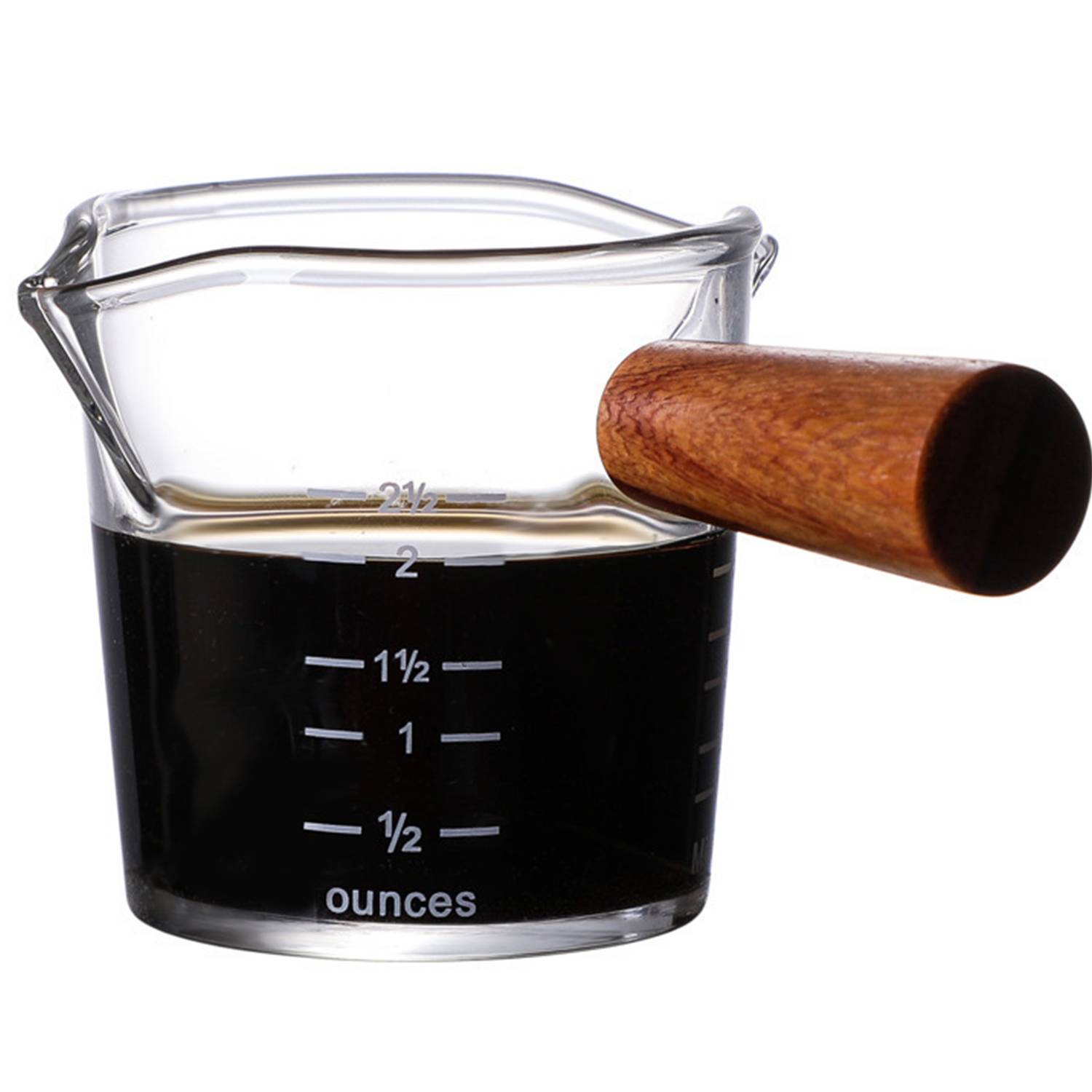 3 Oz Glass Double Spouts Measuring Cup with Wood Handle 6