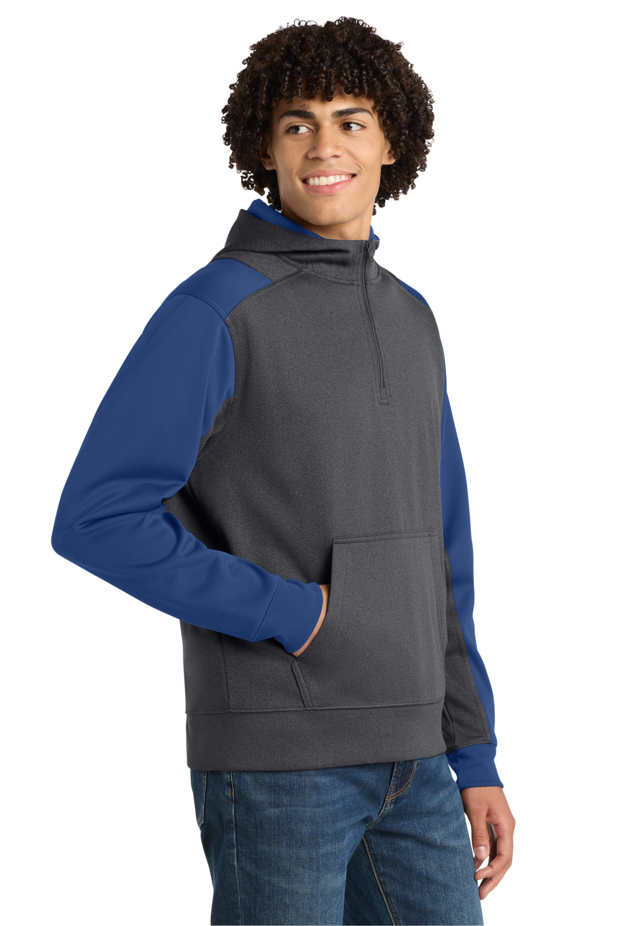 Sport-Tek Tech Fleece Colorblock 1/4-Zip Hooded Sweatshirt. ST249, custom hoodie or sweatshirt with logo imprint 2