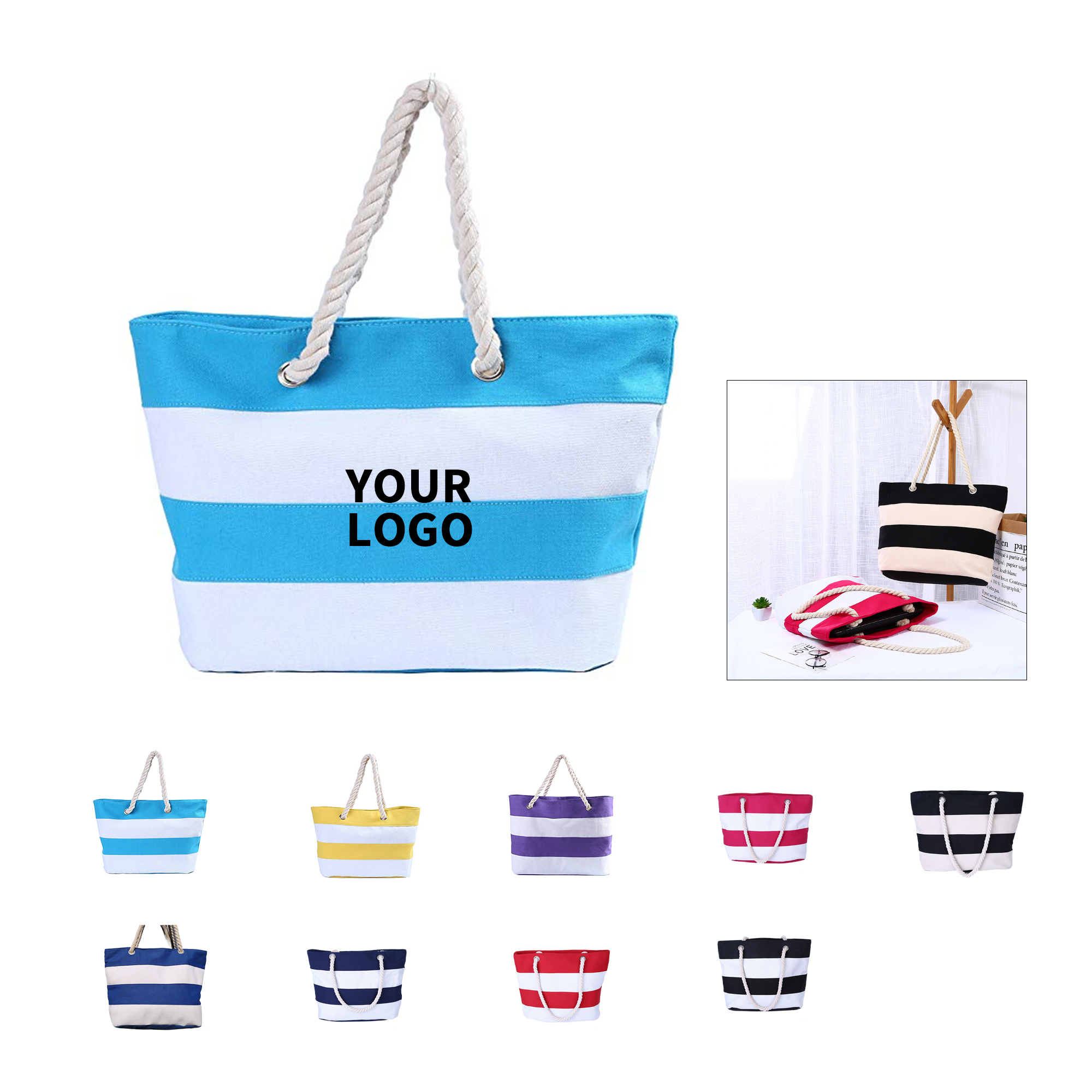 Canvas Beach Tote With Soft Rope Handles, custom tote bag with logo imprint 3