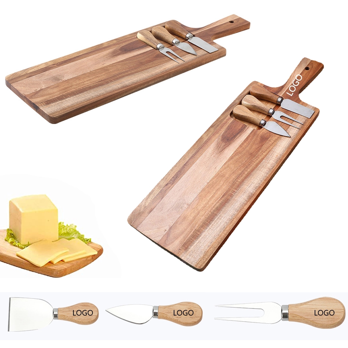 Wooden Cutting Board With Handle And Knife Set 2