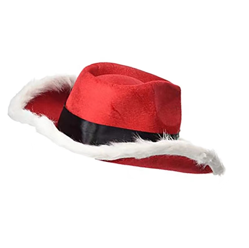 Santa Claus Christmas Hat, White Light Fur Trim 3