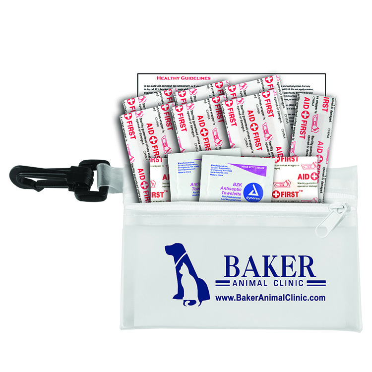 "TROUTDALE" 13 Piece First Aid Kit inTranslucent Zipper Kit with Plastic Carabiner Attachment 3