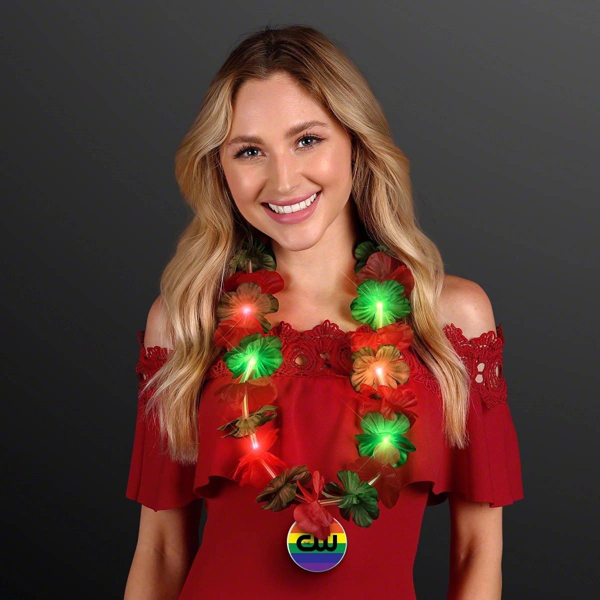 LED Christmas Lei Party Necklace with Rainbow Medallion 4