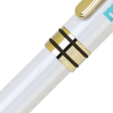 Elegant Heavy Weight Brass Ball Point Pen with Stylus - Pearl White 2