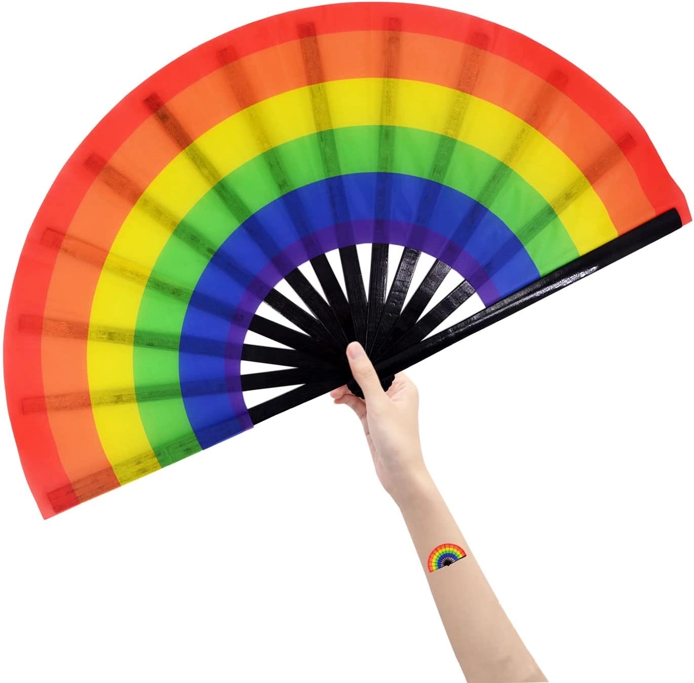 Rainbow Rave Folding Pride Plastic Fan 14