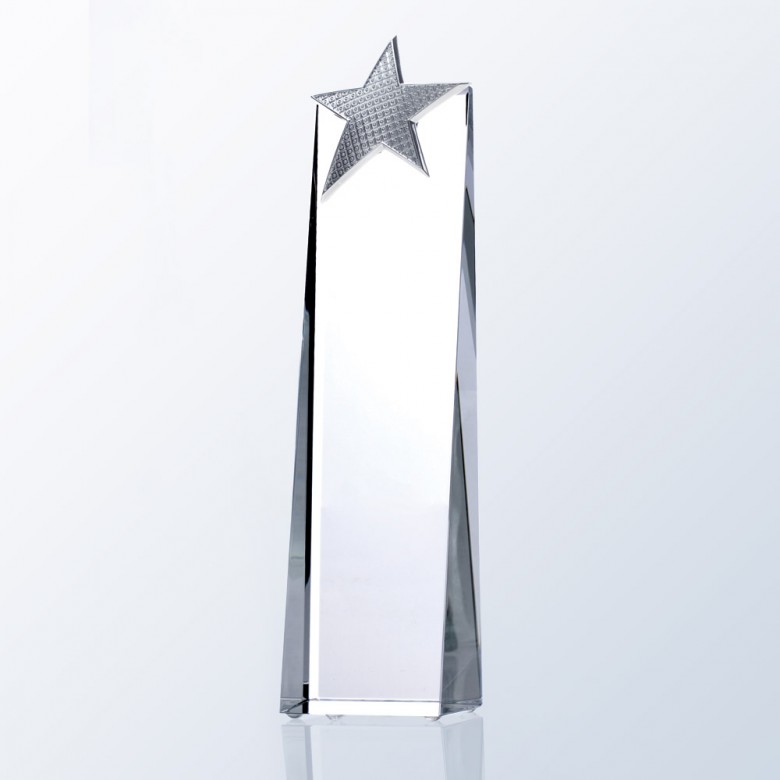 Crystal Trophy Wedge with Silver Studded Star - Medium 2