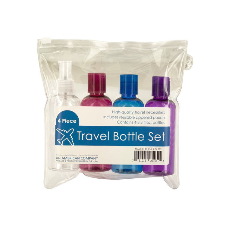 Travel Bottle Sets - Zippered Pouch 4 Pack 3.3 oz 1