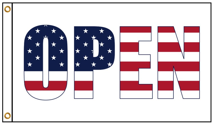 Open USA 3' x 5' Message Flag with Heading and Grommets 2