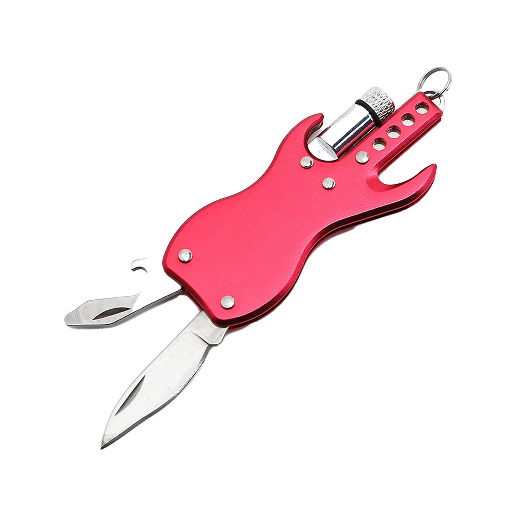 Multifunctional Guitar Shape Key Opener Folding Knife With LED 5