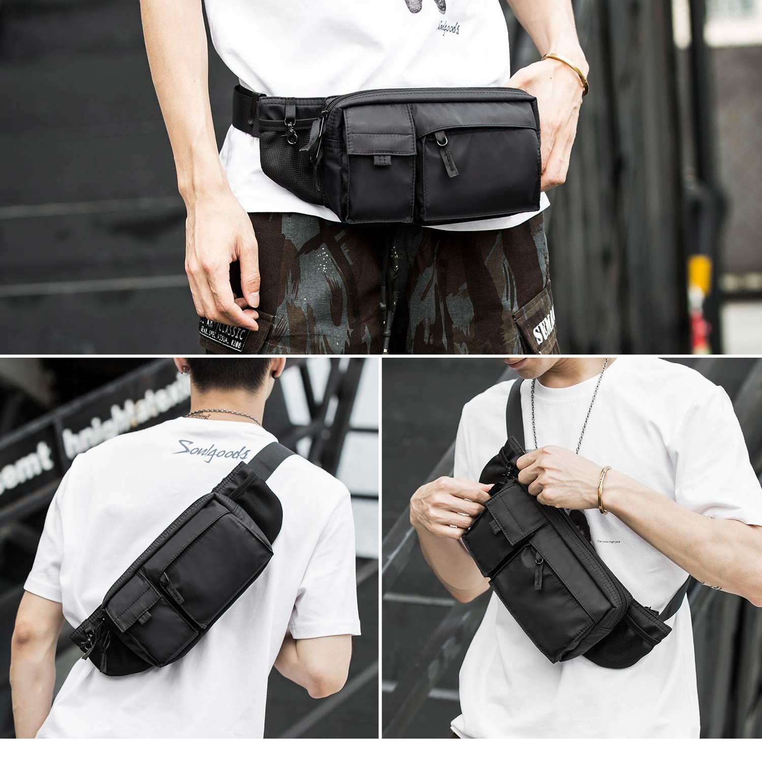 Large Waterproof Black Waist Bag 4