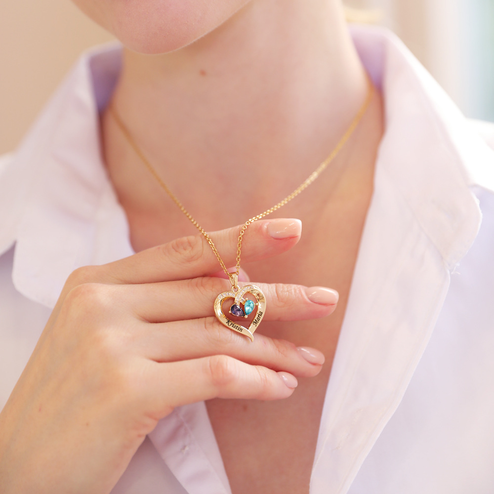 Heart Name Necklace with Birthstone 3