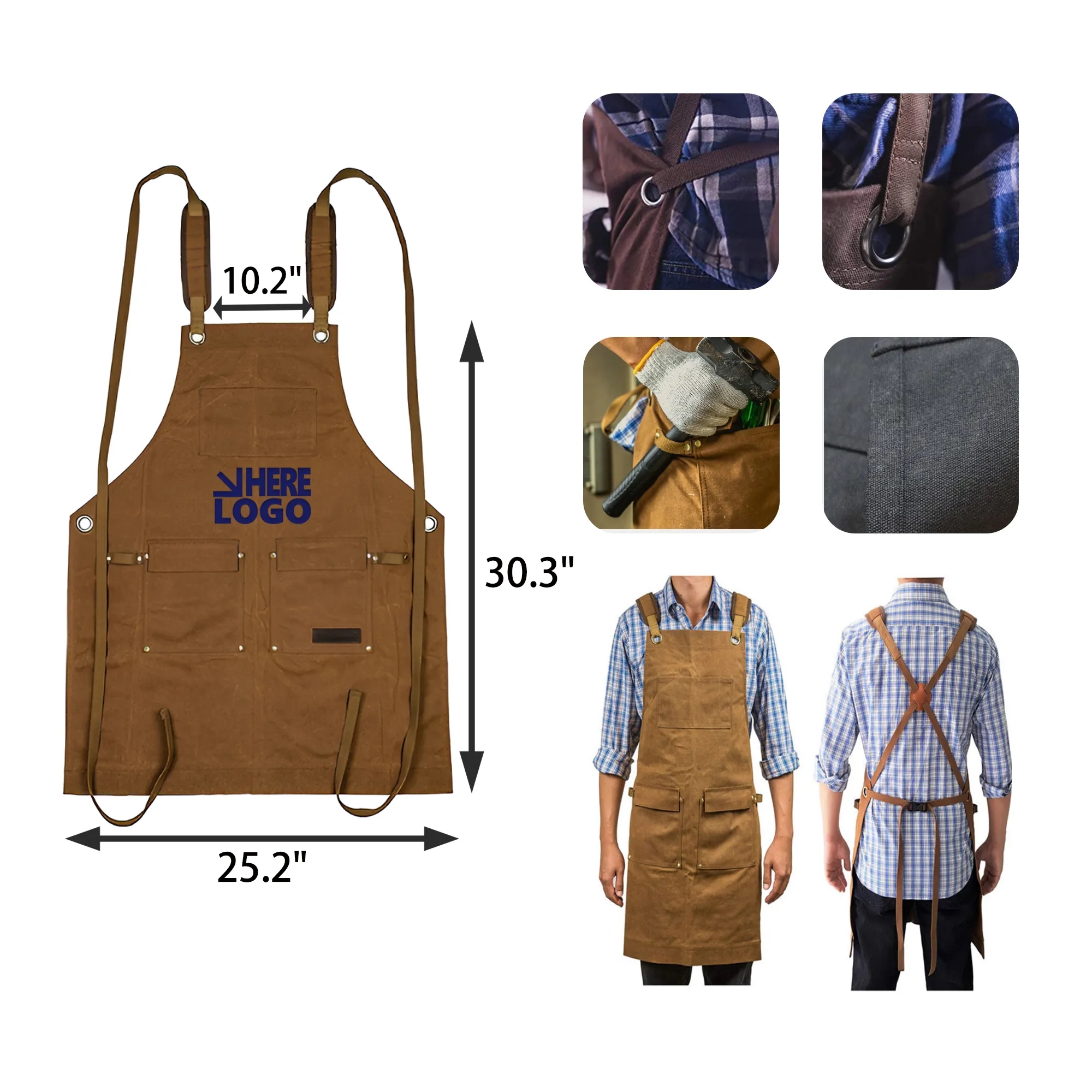MOQ 20 PCS Thick Canvas Multi Pocket Apron