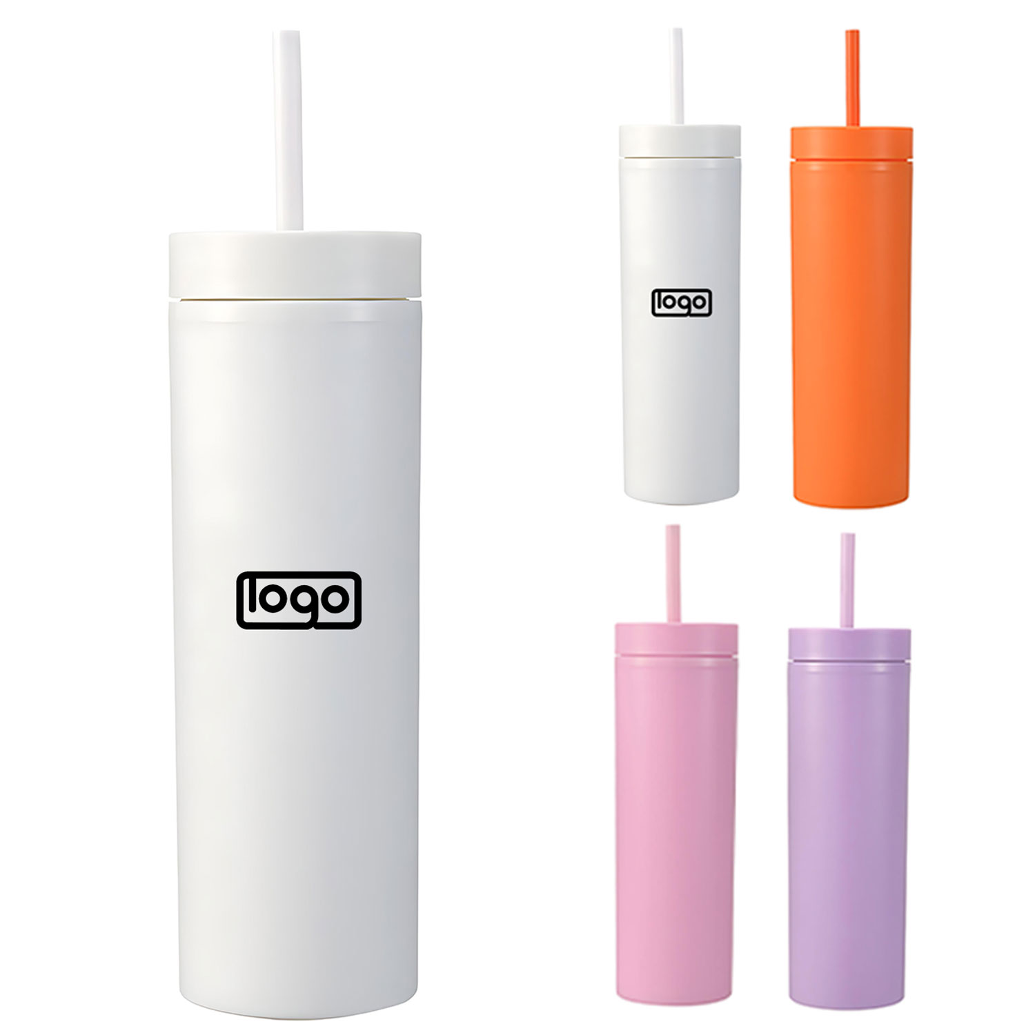 16oz Double-layer Plastic Sports Thermos Cup w/ Straw 8