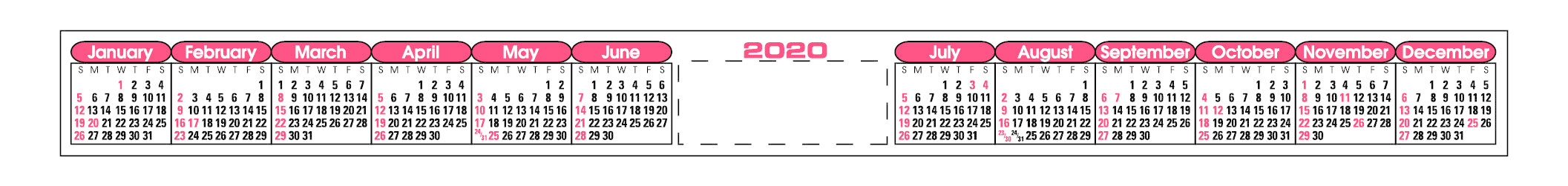 Kwik-Stik Horizontal Year at a Glance Computer Monitor Calendar 12