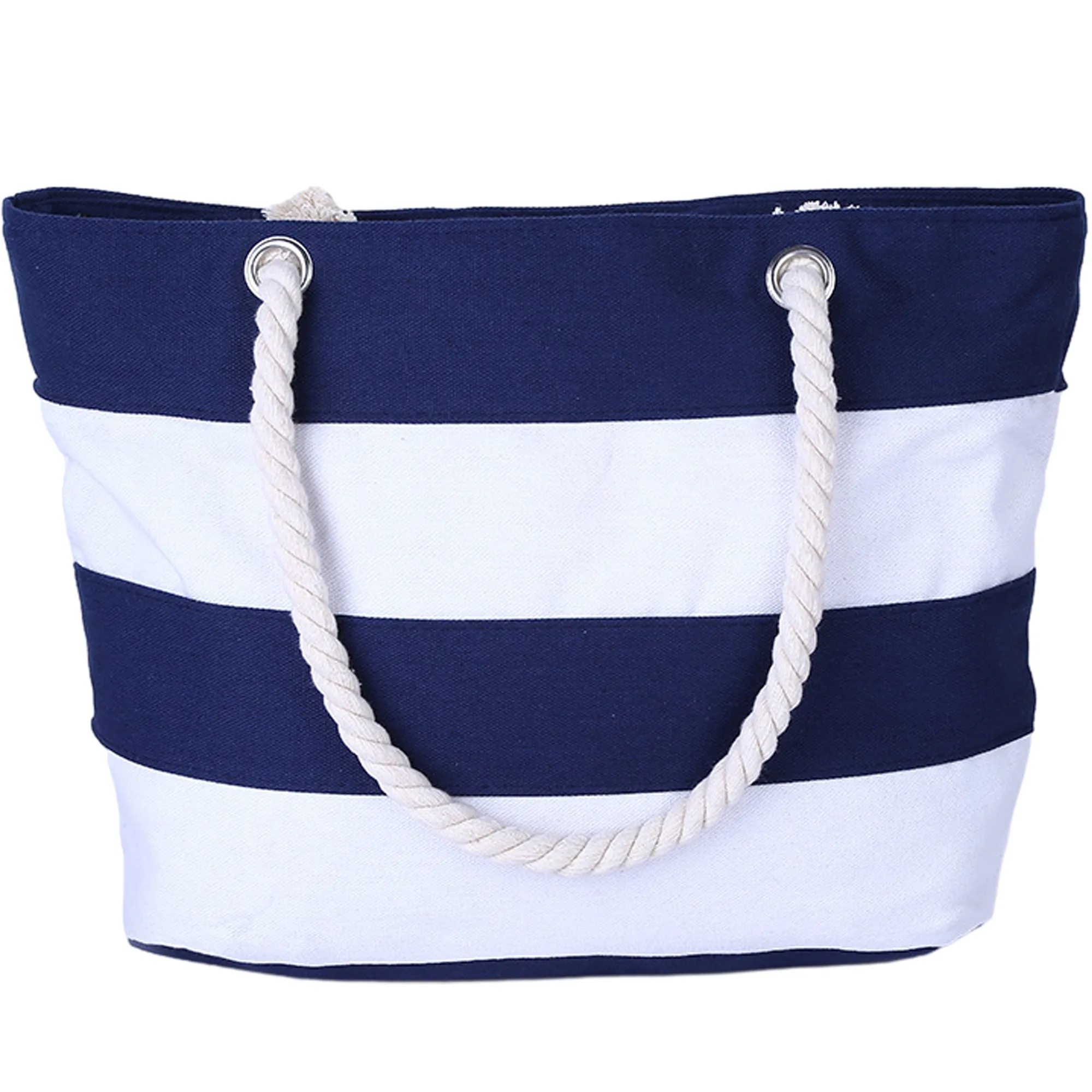 High-End Striped Canvas Tote Bag With Drawstring Handles 3