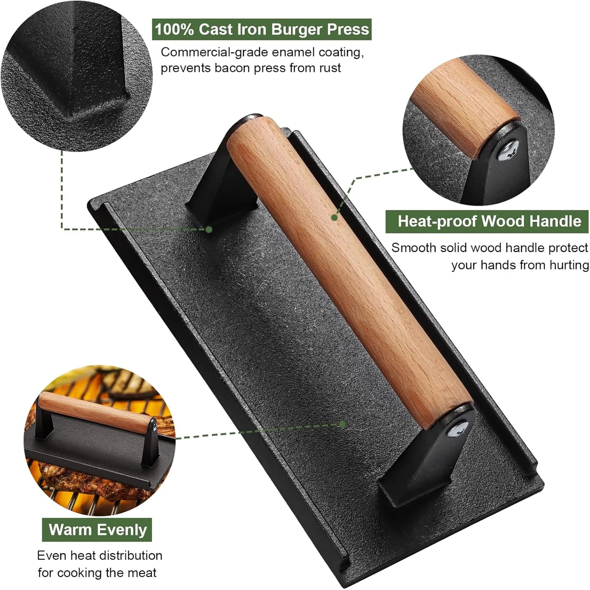 Heavy Duty Rectangle Round Grill Burger Press 3