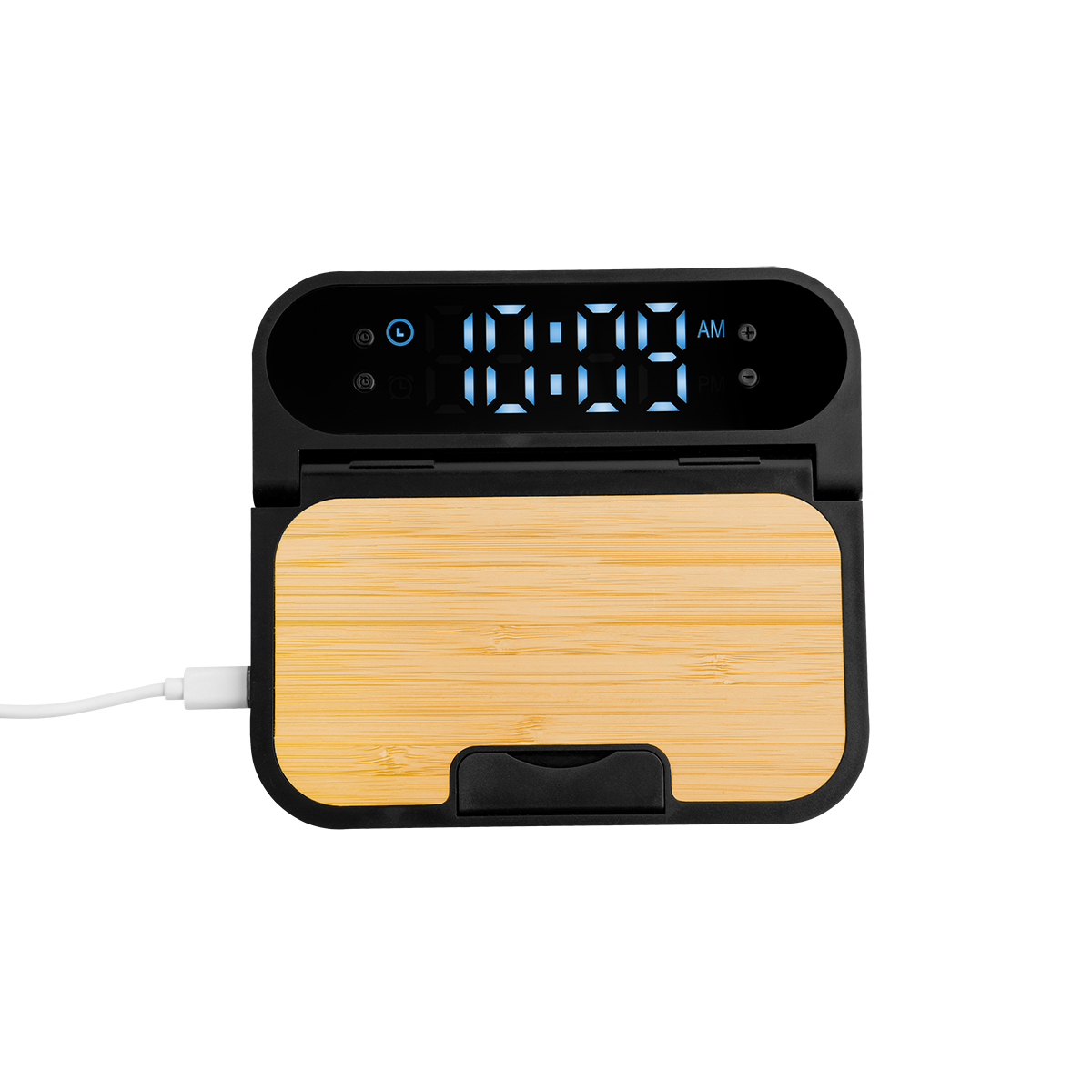 15W Bamboo Folding Charger With Digital Clock 5