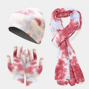 Skiing Hat Windproof Tie-dye Knit Gloves Knitted Scarf Sets 2