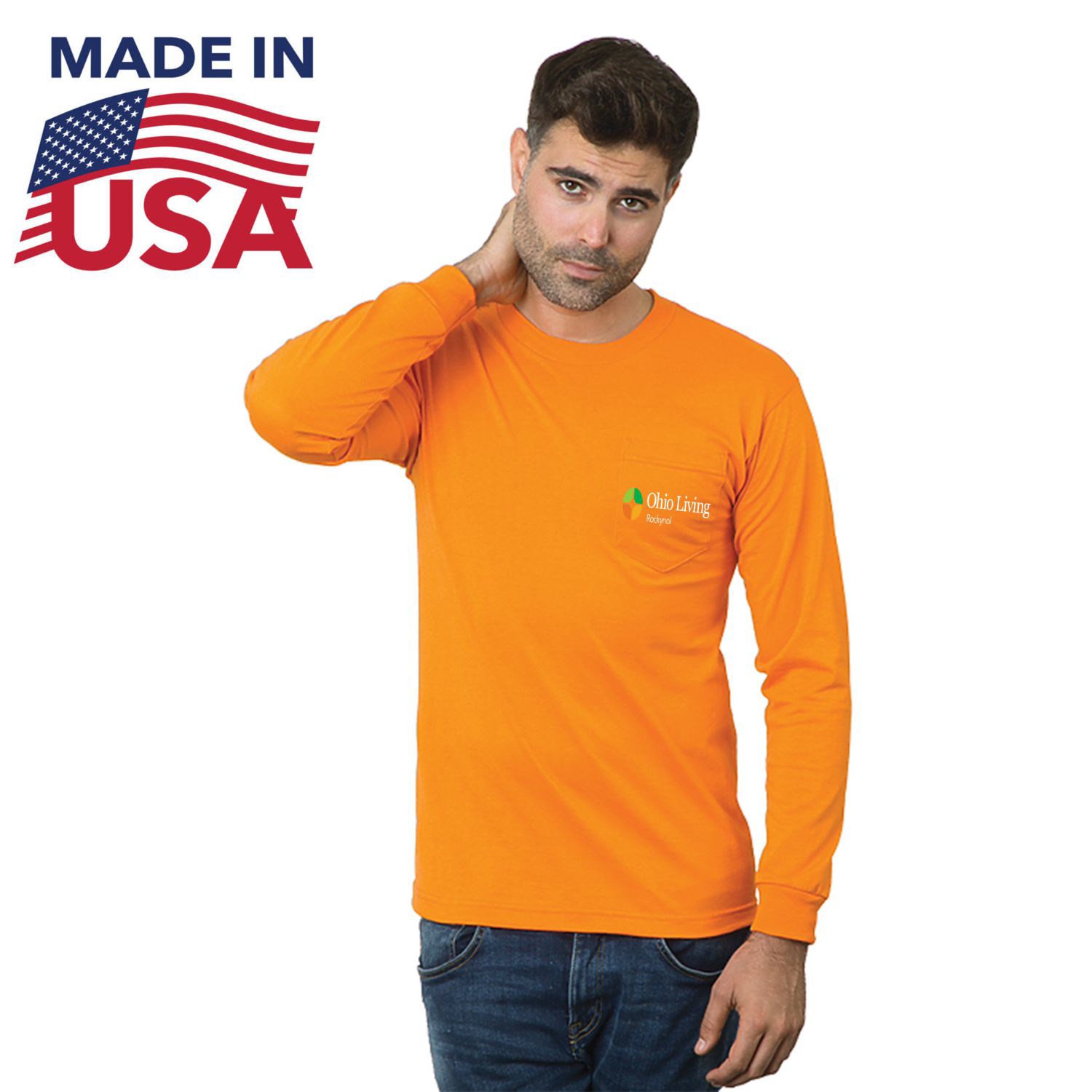 Non-ANSI USA-Made Poly-Cotton Safety Long Sleeve T-Shirt with Pocket 1