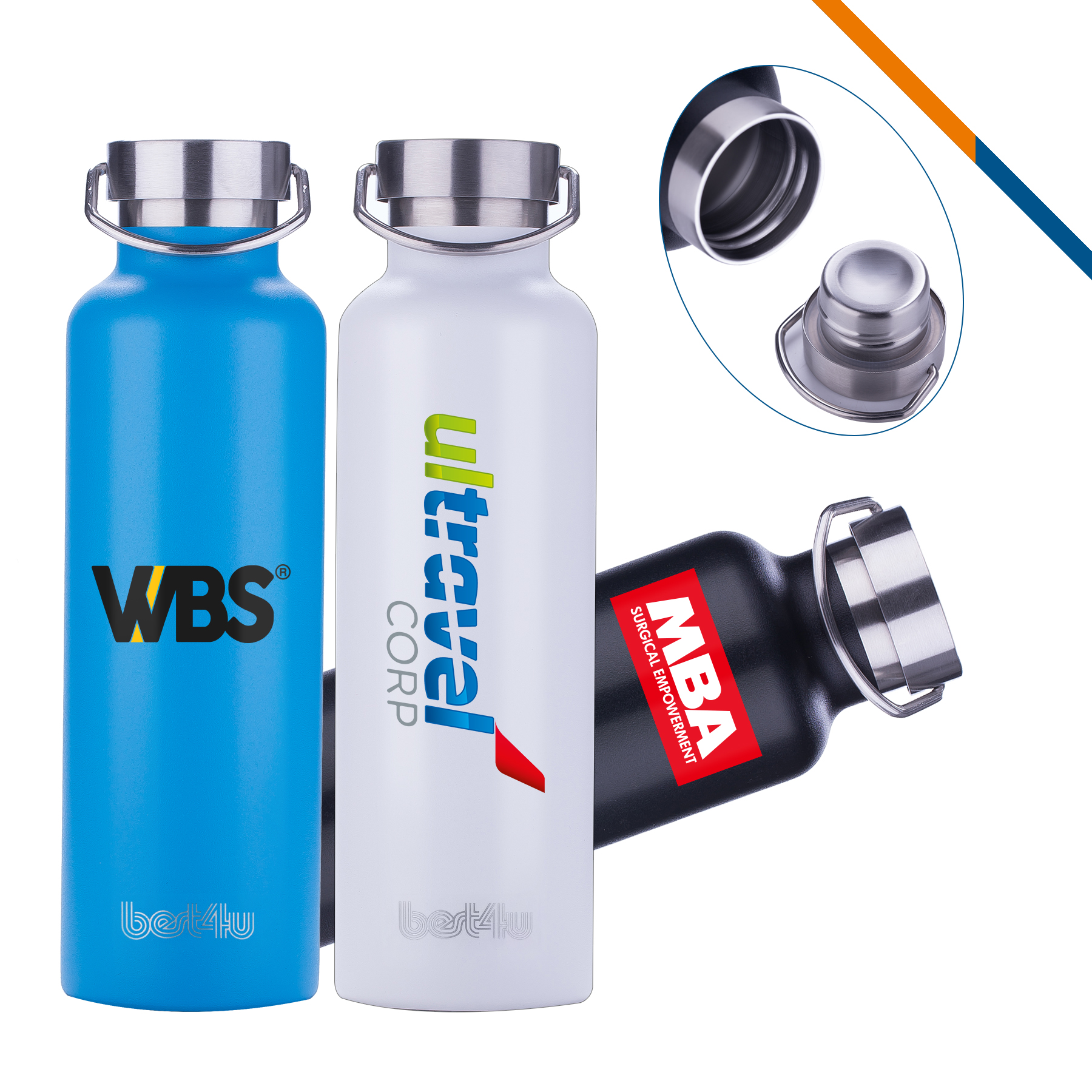 Aqua Stainless Steel Water Bottle - 24 OZ., custom water bottle with logo imprint 2