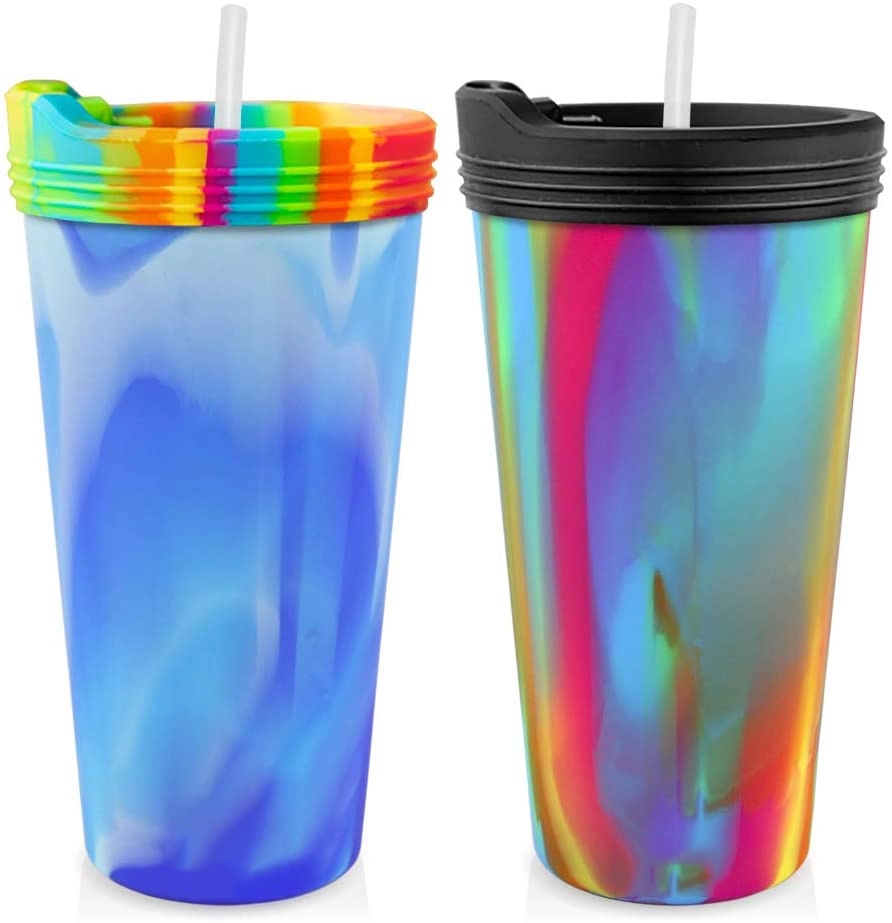 16oz Colorful Silicone Pint Cup with Lid and Straw 3