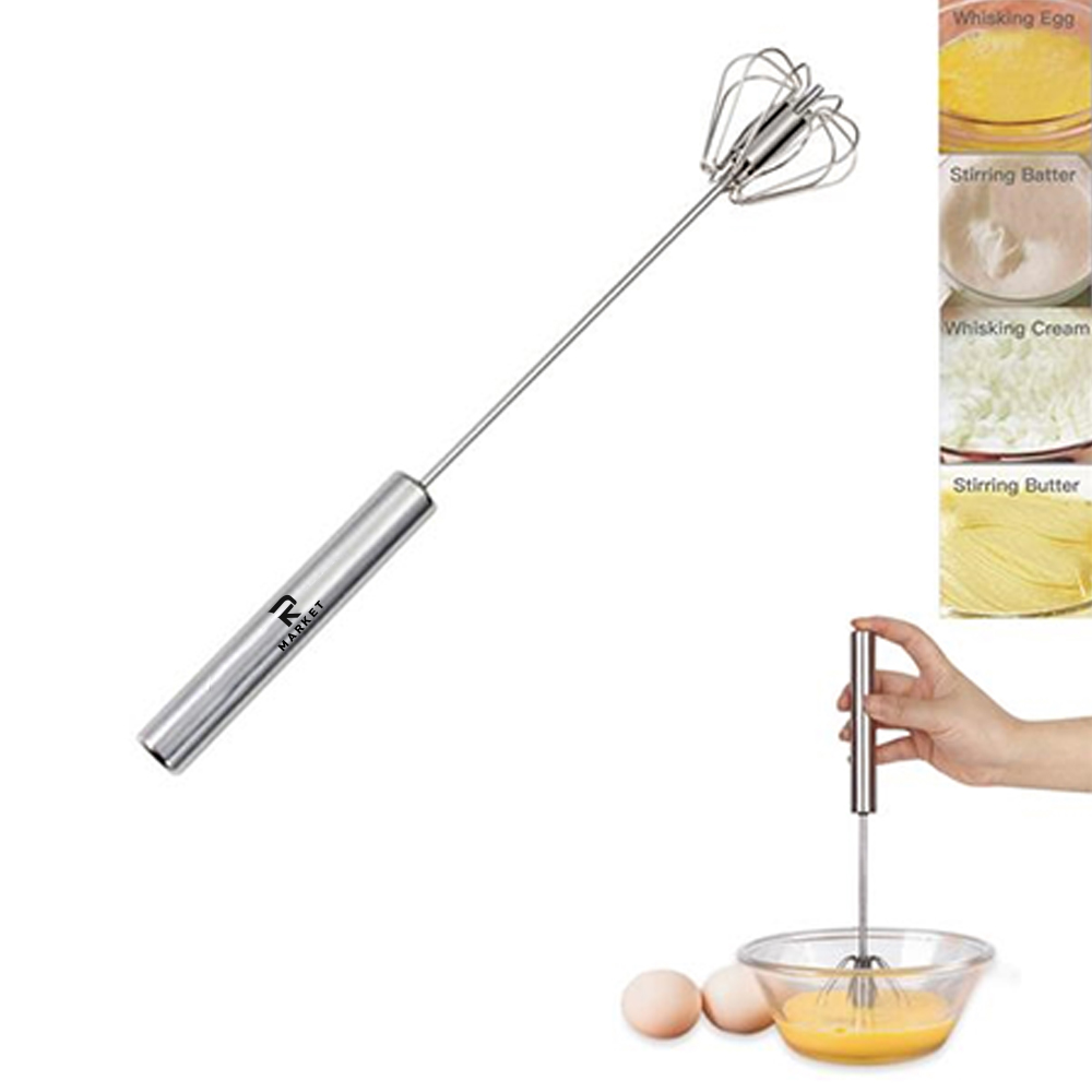 Stainless Steel Egg Whisk - Easy to Use Semi-automatic Push 2