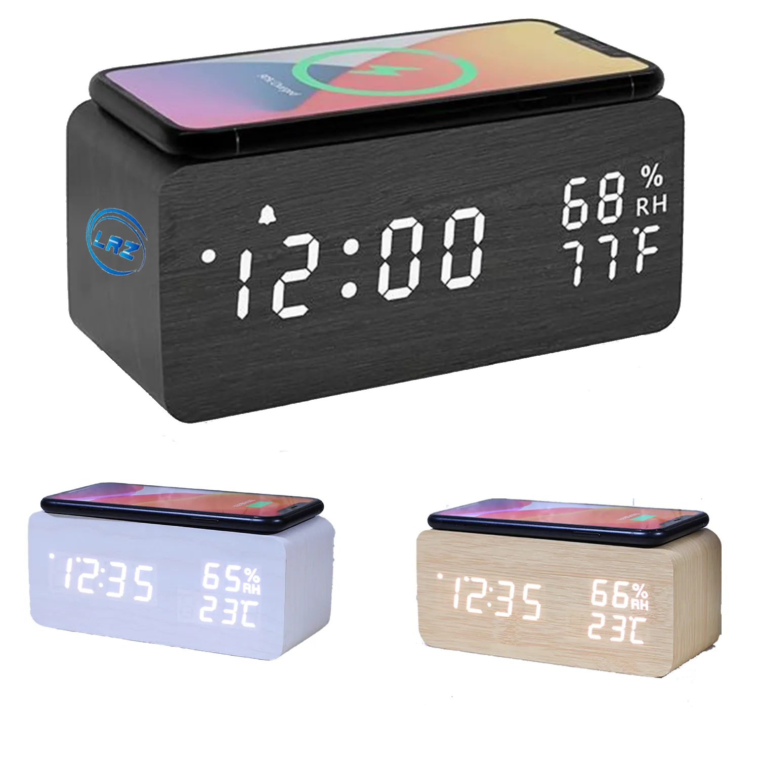 Wooden Digital Alarm Clock With Wireless Charging 4
