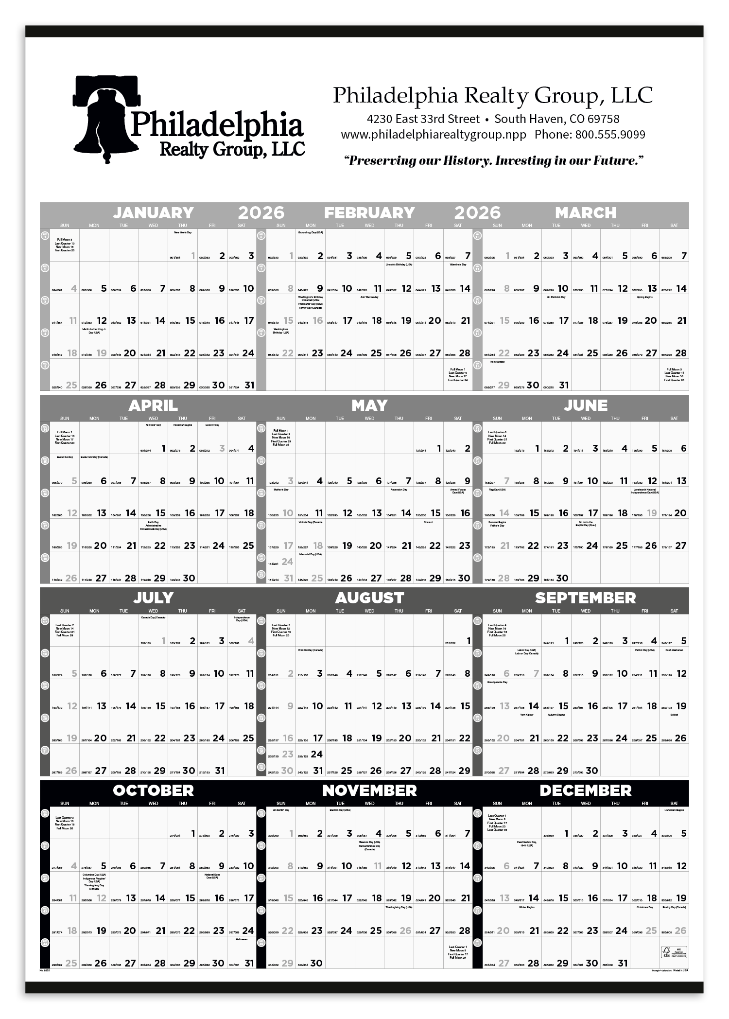 Triumph® Calendars Black & White Time Management Span-A-Year Non-Laminated Calendar 10
