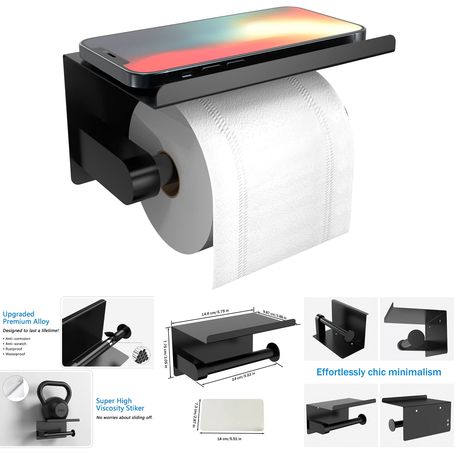Self Adhesive Toilet Paper Holder with Phone Shelf 2