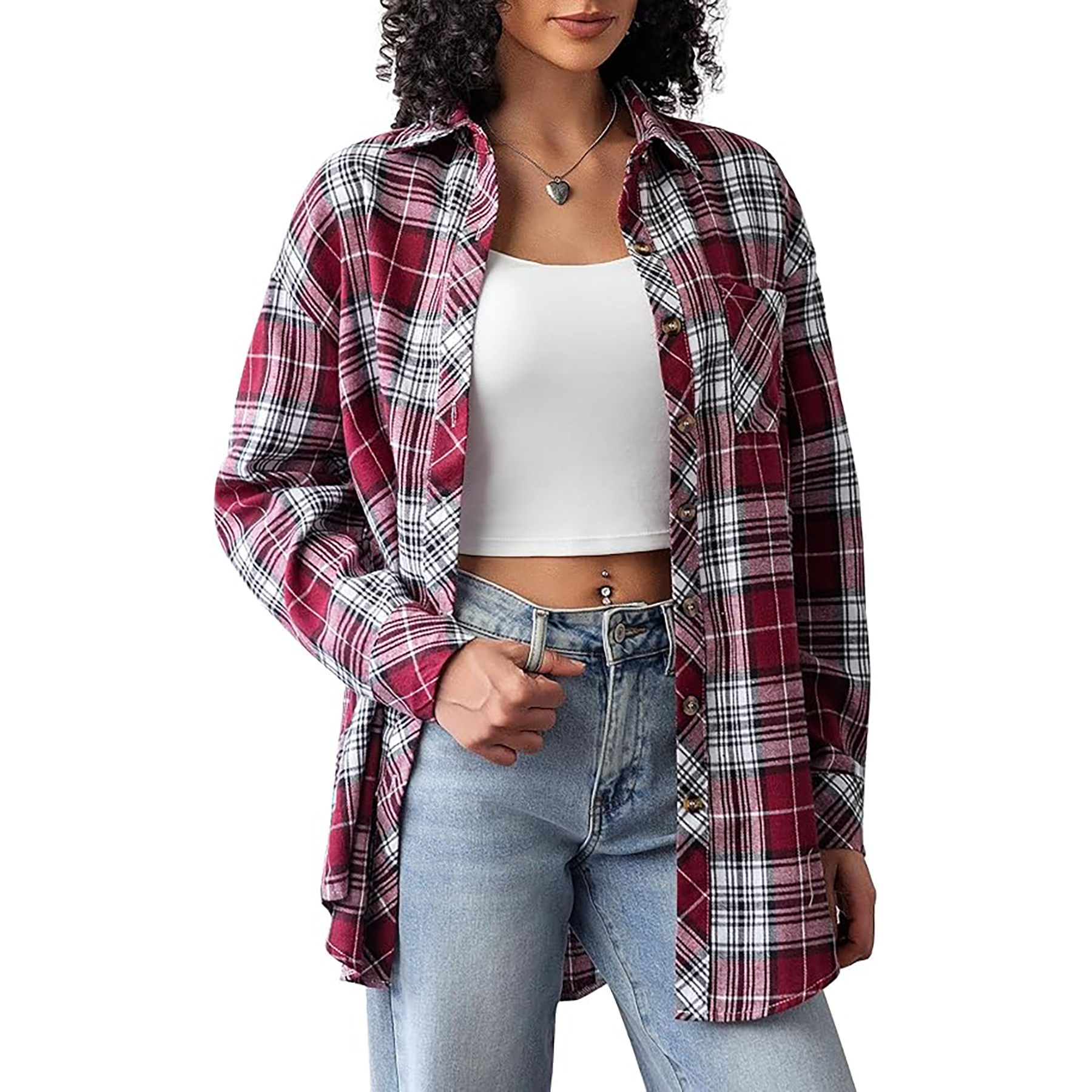 Women's Long Sleeved Plaid Shirt 31