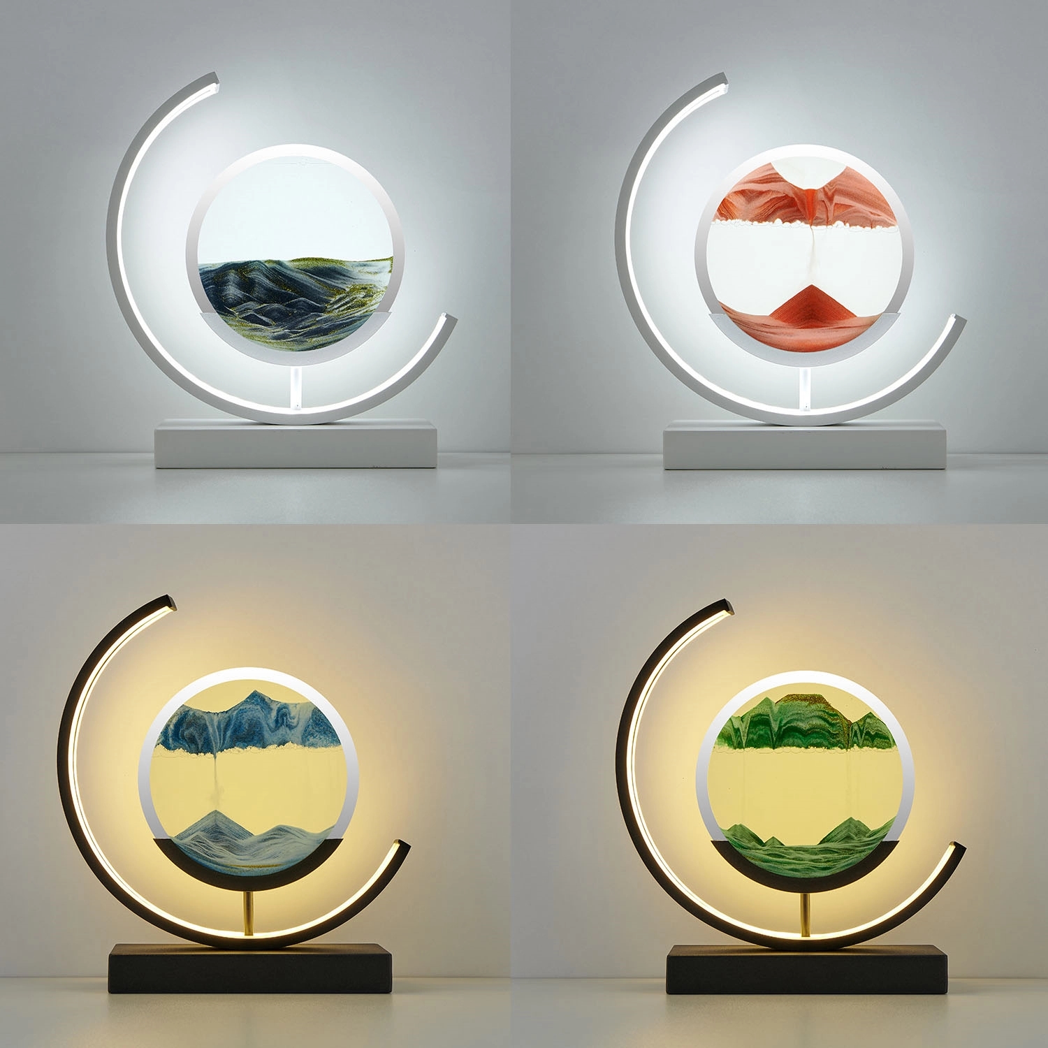 3D Hourglass Moving Sand Desk Lamp 3-Color Light 3