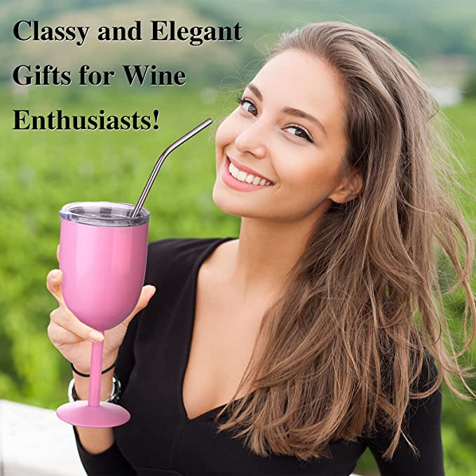 10 OZ Tough Goblet Double Layer 304 Stainless Steel Vacuum Tumbler/ Straw Holes 5
