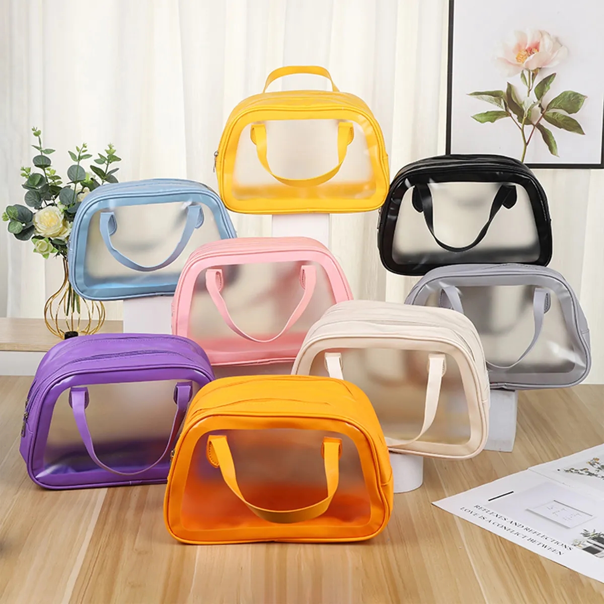Dry Wet Toiletry Bag Clear Travel Makeup Pouch with Handle 6