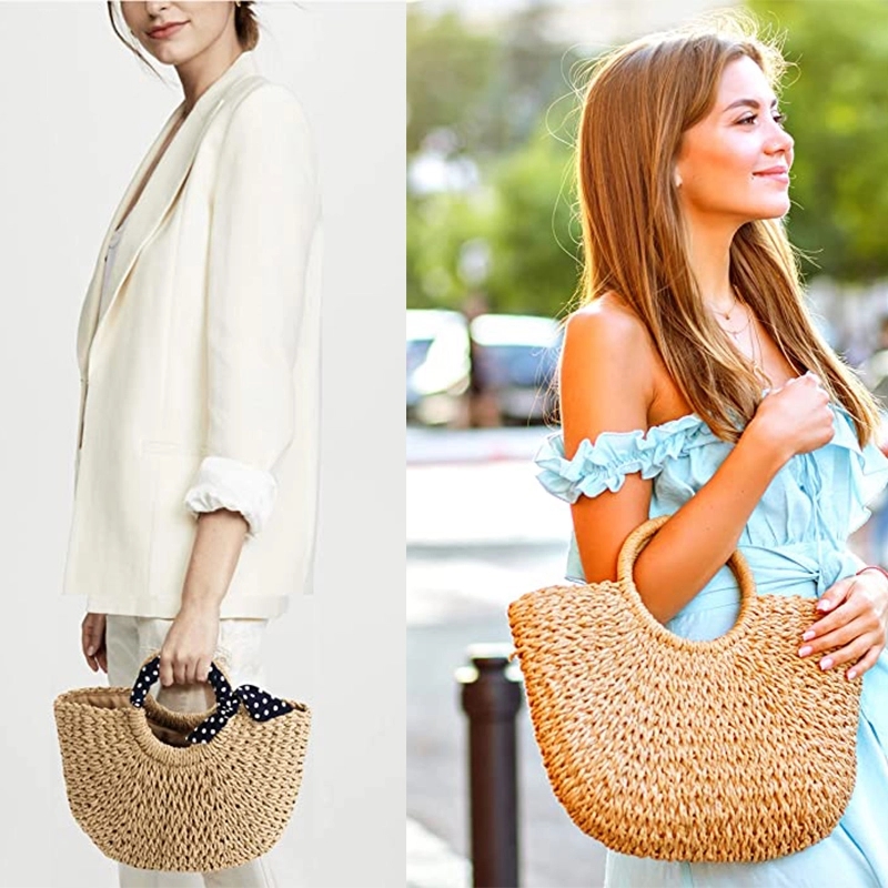 Retronatural Straw Hand Woven Round Handle Handbags 3
