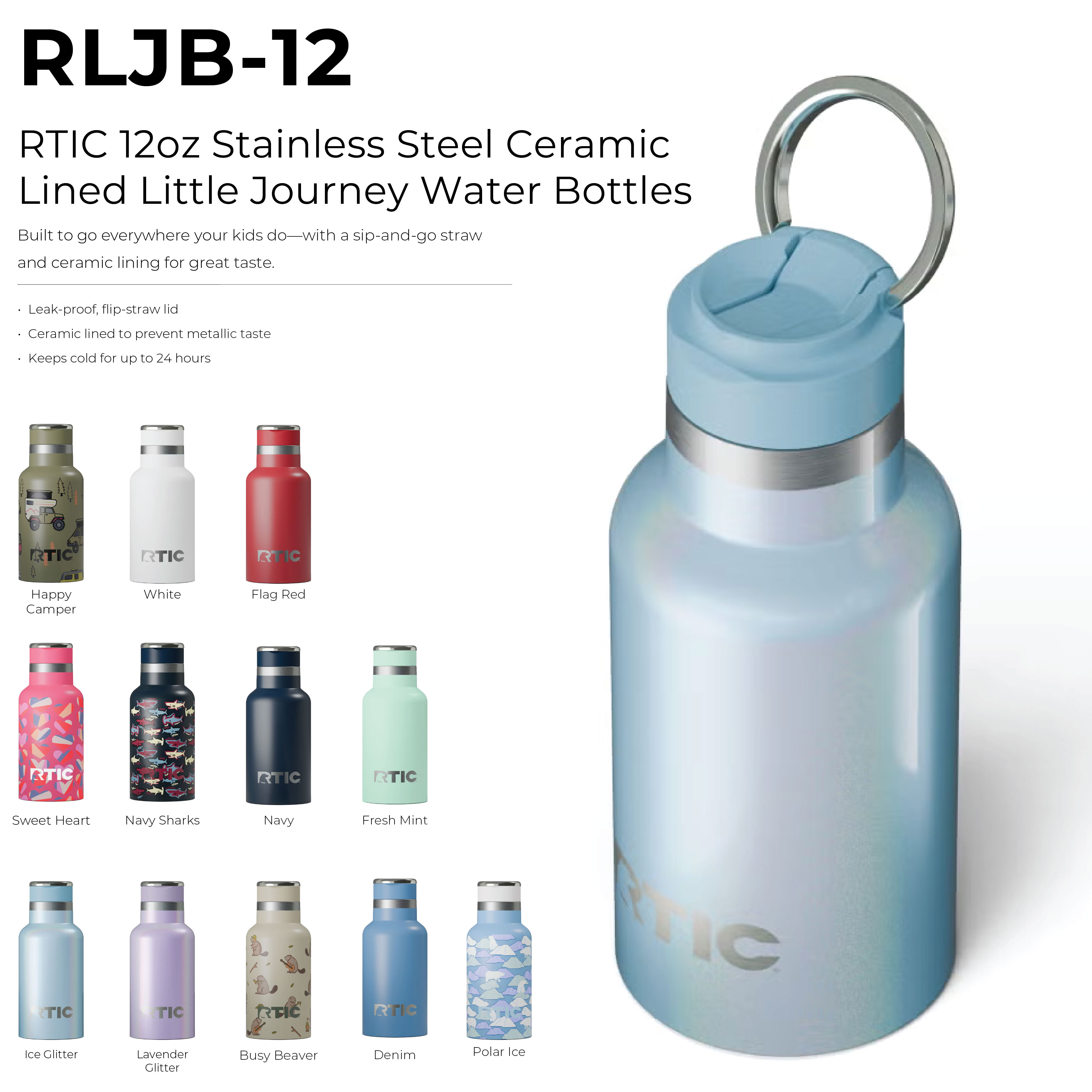 RTIC 12oz Stainless Steel Ceramic Lined Little Journey Water Bottles 5