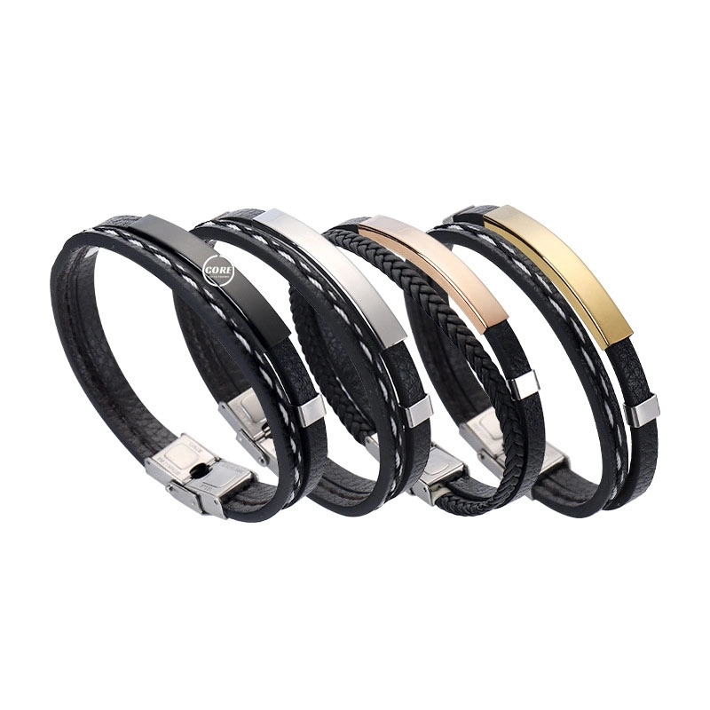 Custom Stainless Steel Leather Bracelet 1