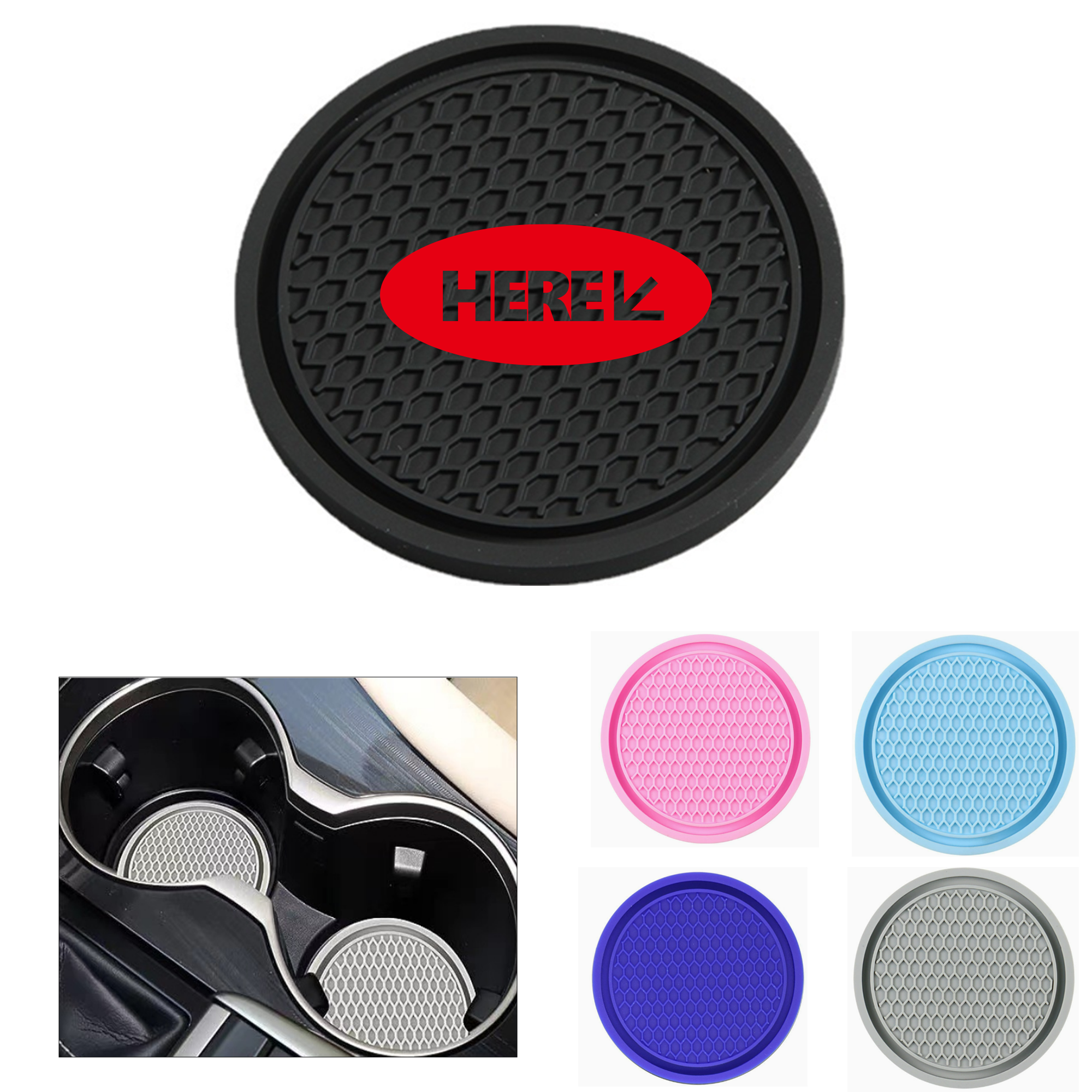 PVC Soft Rubber Car Coaster - Solid Color Design 2