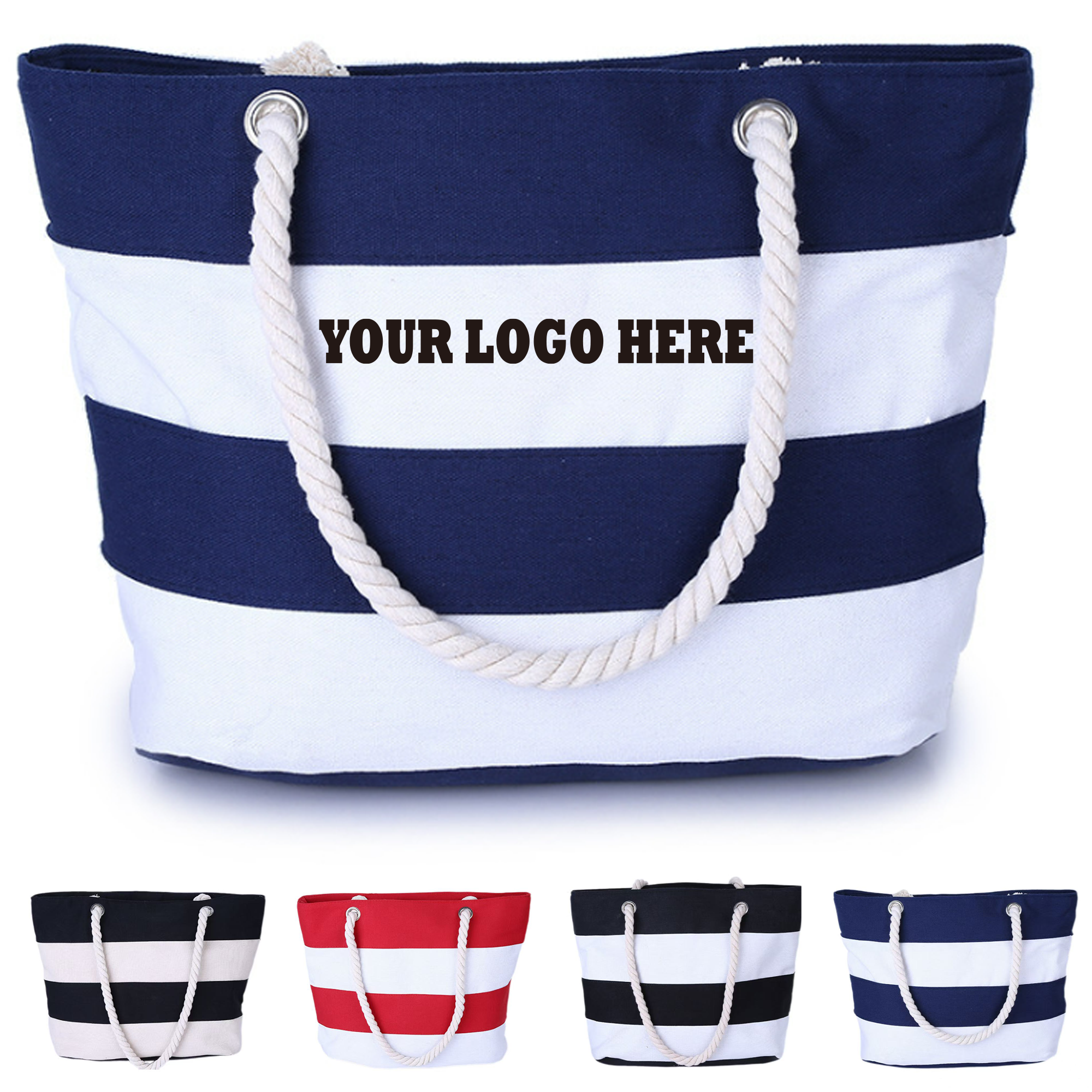 Striped Canvas Shopping Tote Bag 2