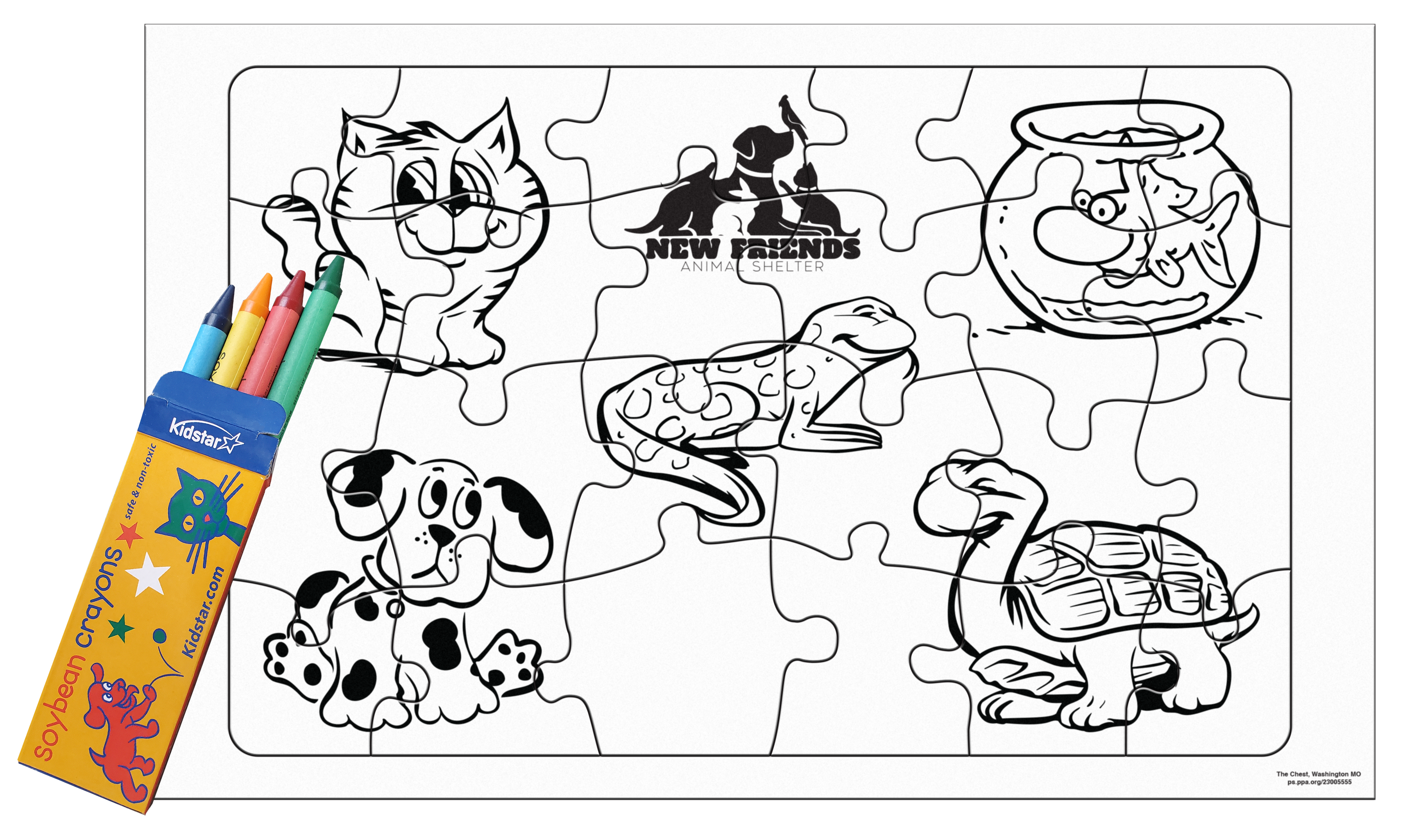 24 Pieces - 10 1/2" x 6 5/8" Coloring Tray Puzzle - Pets/Animals 2