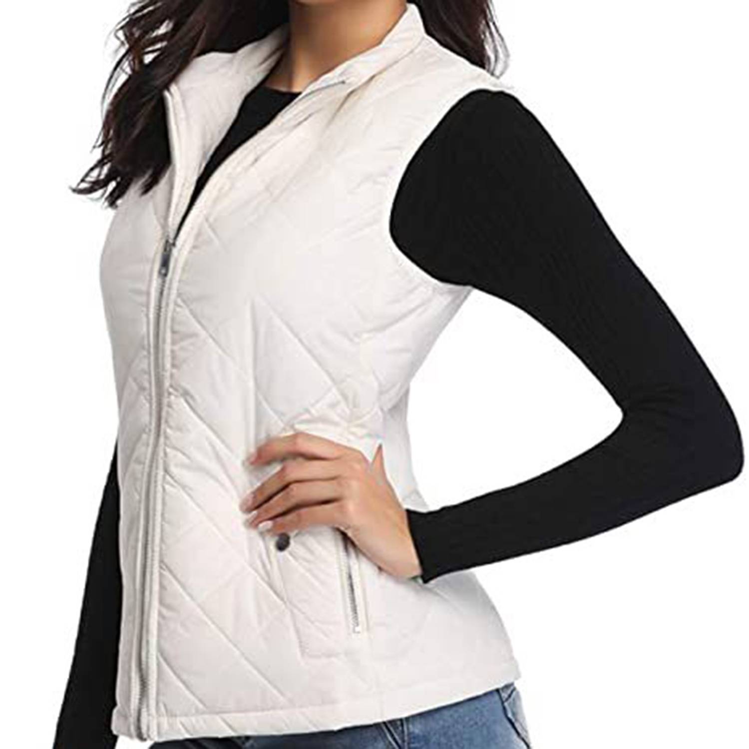 Sleeveless Zipper Diamond Quilted Puffer Warm Vest Jacket 3