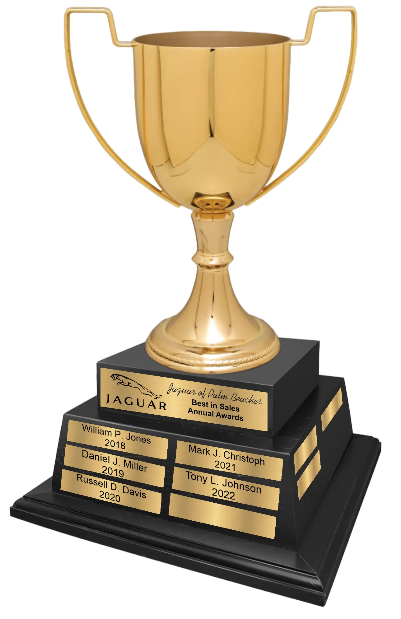 17" Completed Zinc Cup Perpetual Trophy On Black Wood Base 2