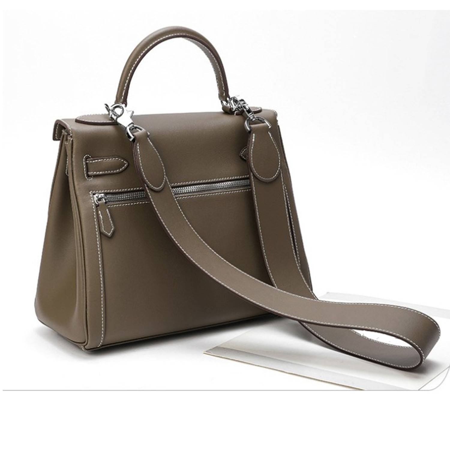 Retro double pocket zipper tote bag handbag 5