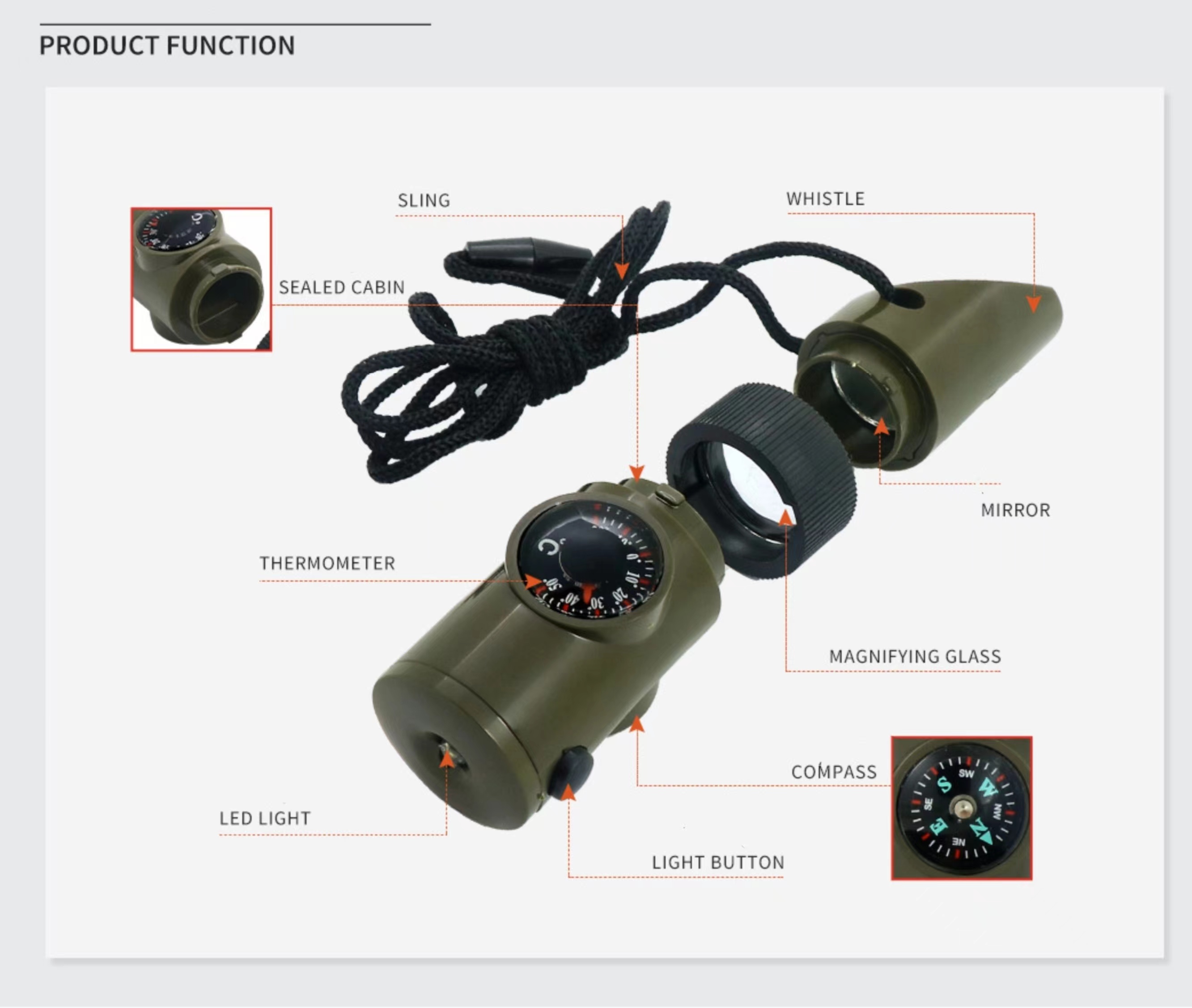 Outdoor 7 in 1 Multifunctional Whistle 4