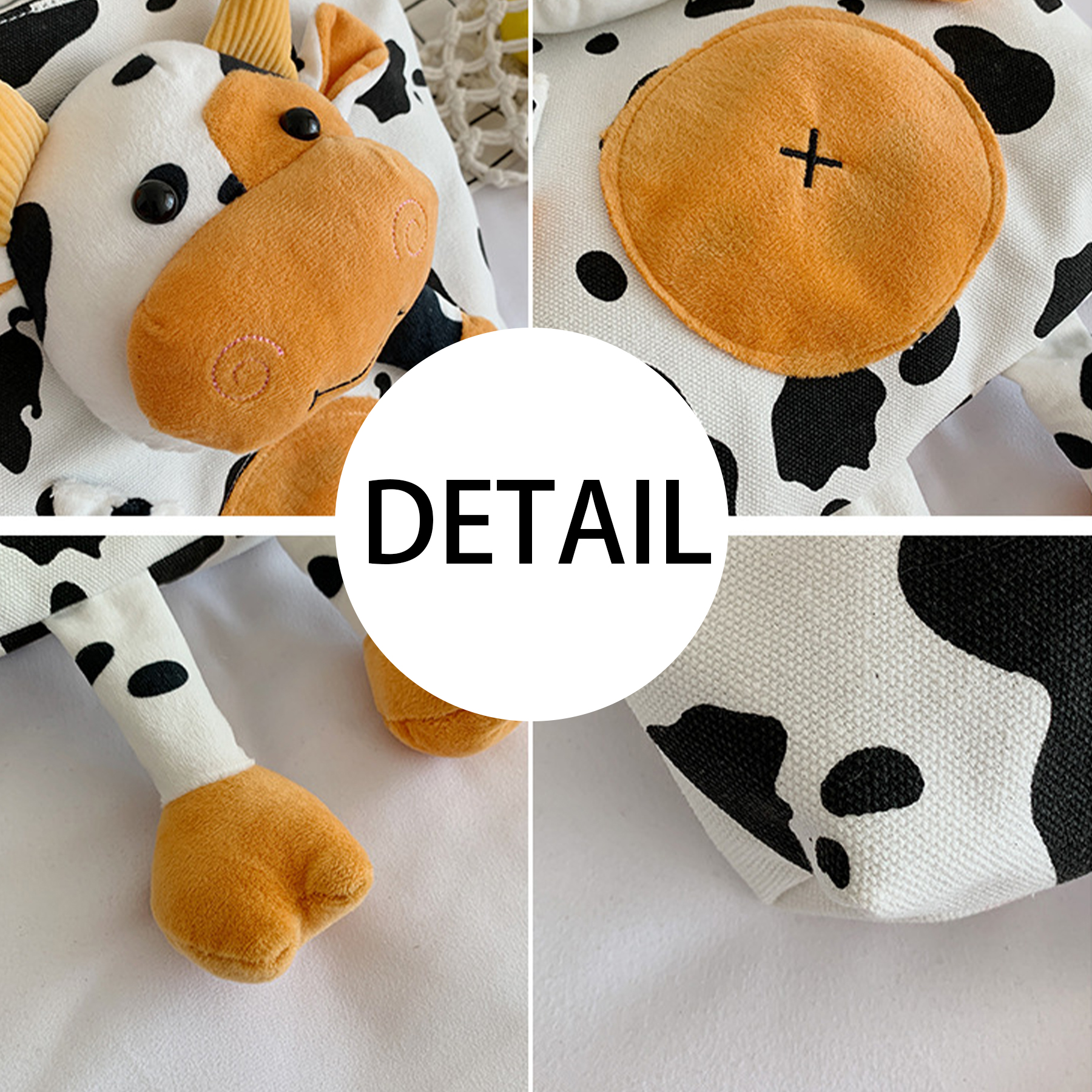 Canvas Cartoon Cow Large Capacity Tote Bag 8