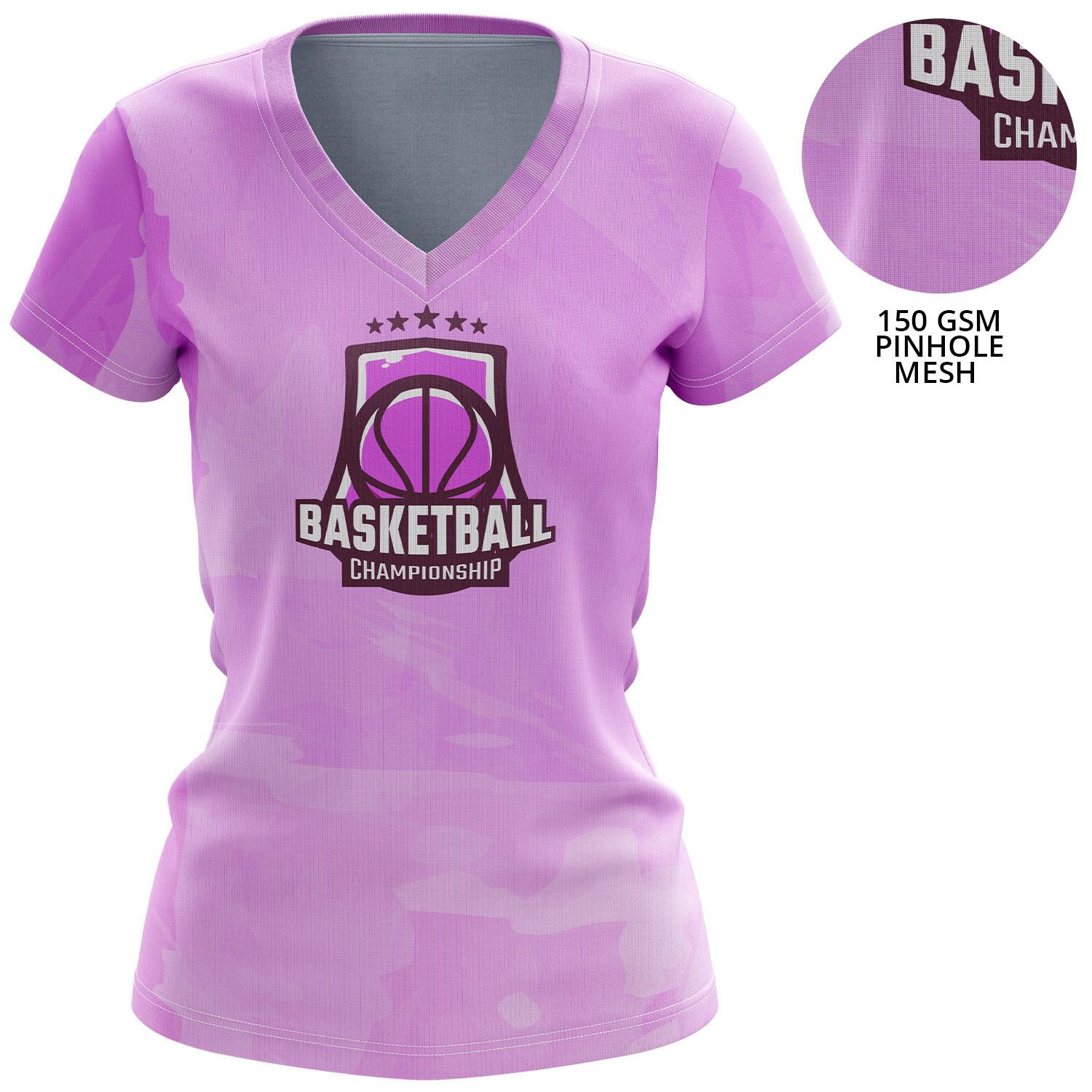 Women 150 GSM Pinhole Mesh Performance Sublimation V-Neck Short Sleeve T-shirt