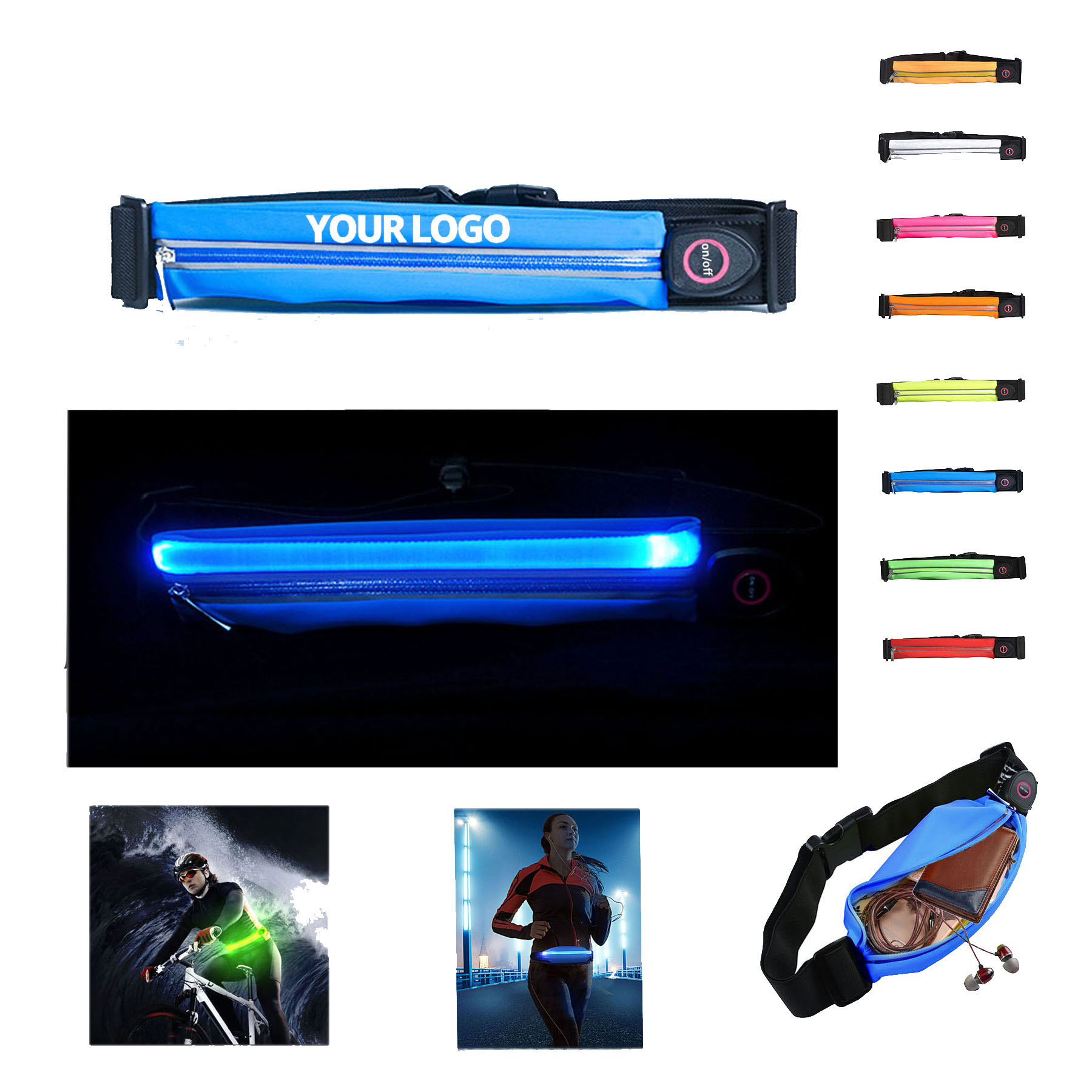 LED Reflective Running Belt Pouch USB Rechargeable Light 2