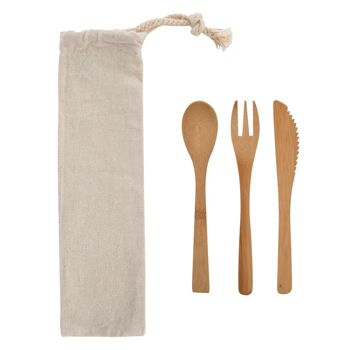 3 Piece Bamboo Utensil Set In Travel Pouch 2