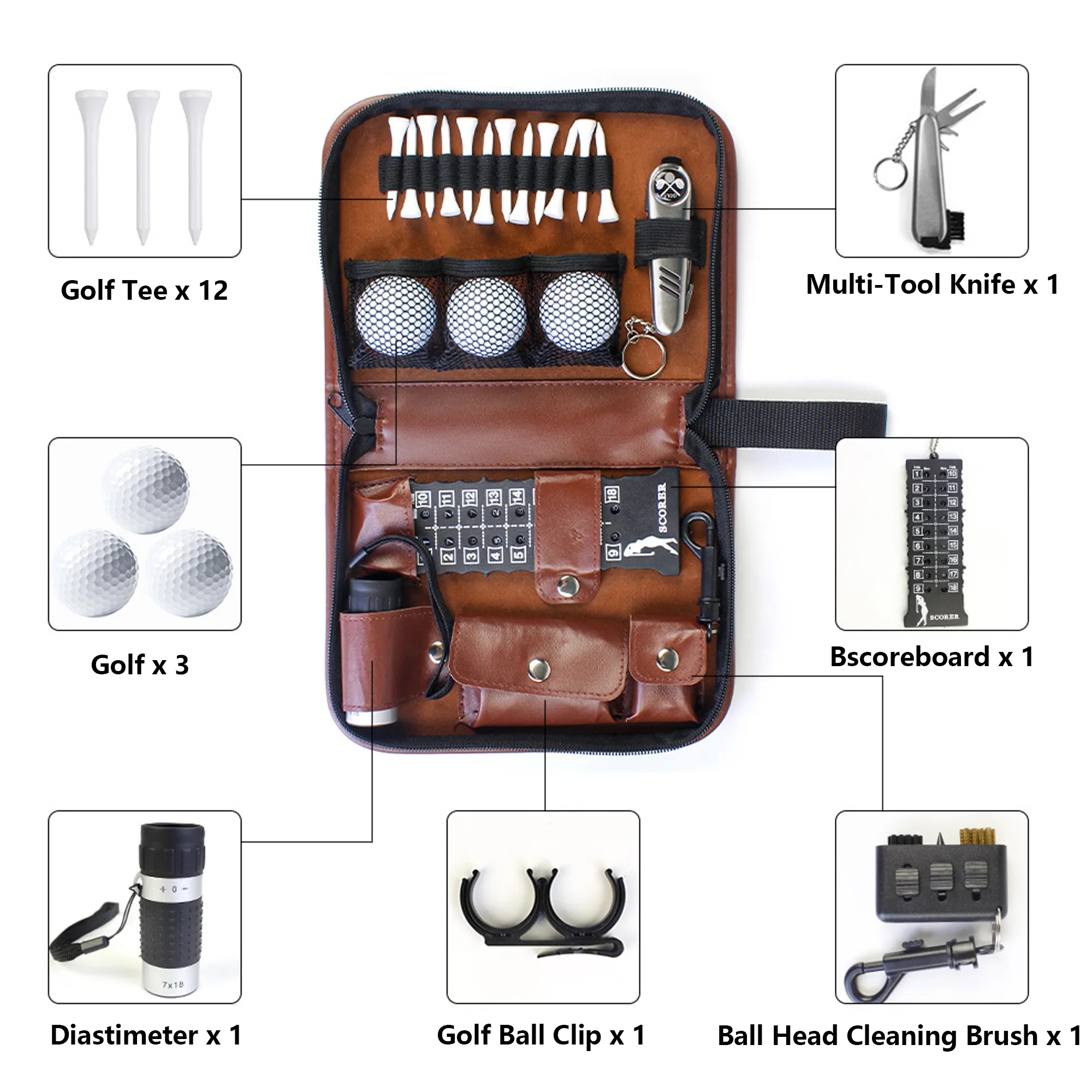 Large Capacity Leather Golf Accessories Storage Bag 3
